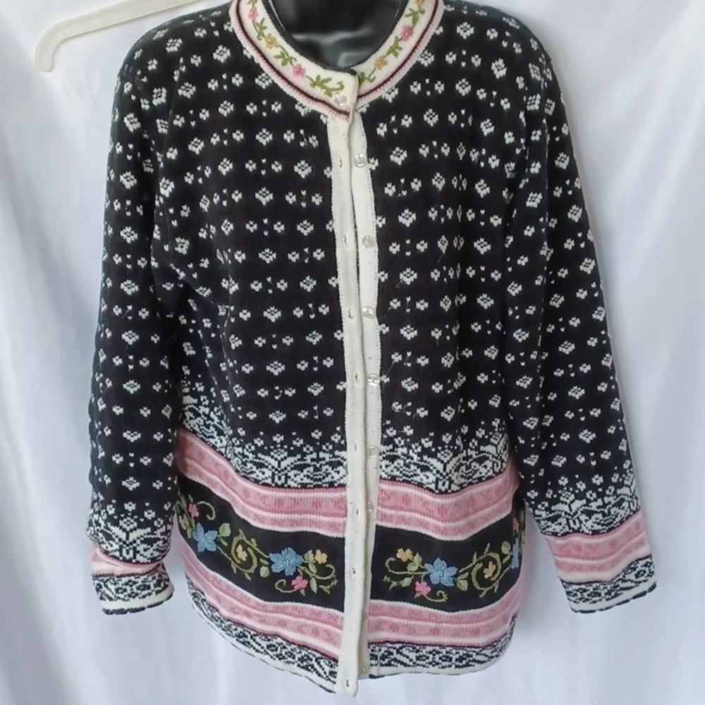 Jenny Vintage XL floral embroidered button up sweater